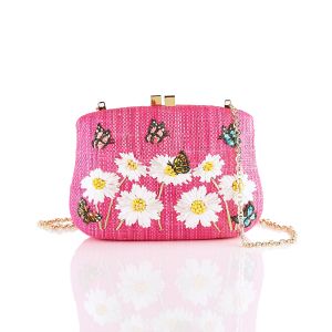 Розова дамска чанта-плетена