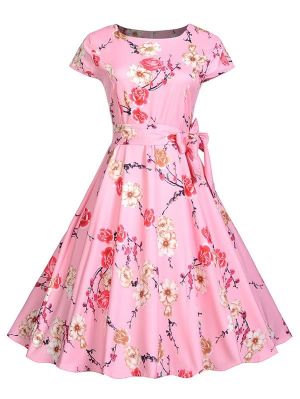 Розова рокля с флорални мотиви DRESSPRO