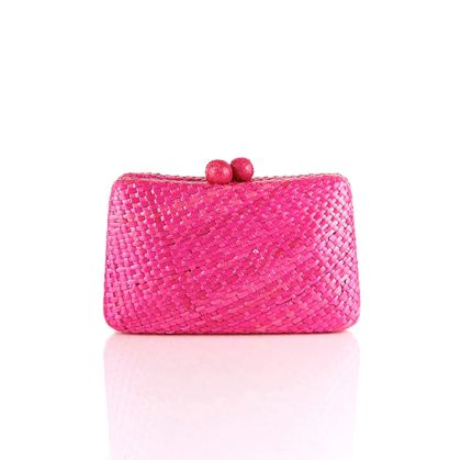 Knitted pink bag with pendants