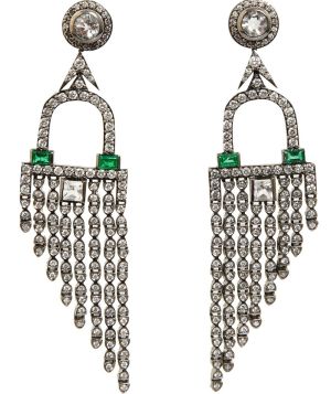 Replica Diamond, Emerald & Rock Crystal Deco Fringe Earrings 