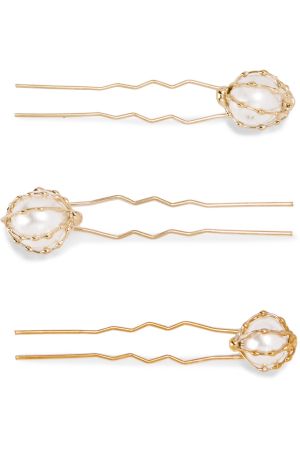 3 gold hair clips with pearls  VODRICH