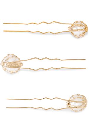 3 gold hair clips with pearls  VODRICH