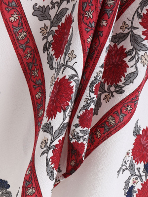Asymmetric Draped Floral Handkerchief Top